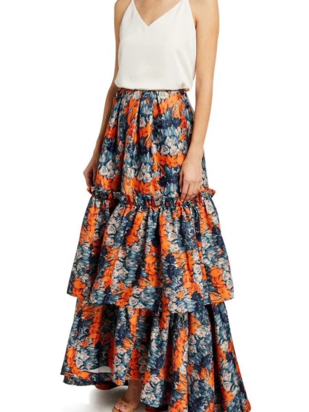 Floral Maxi Skirt in Navy & Orange…NWT